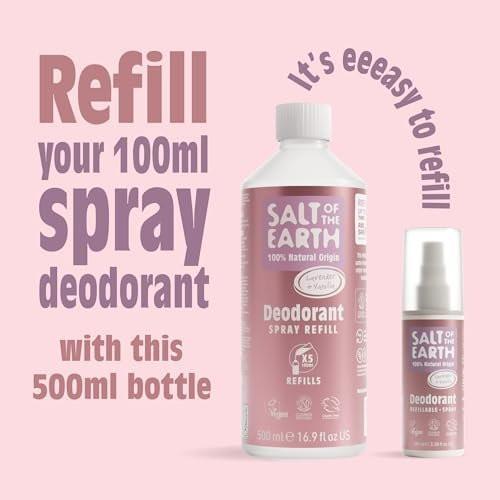 Salt of the Earth - Natürlicher Deodorant Spray Nachfüllpack - Lavendel & Vanille - 100% natürliche Inhaltsstoffe - Vegan - Geeignet für Männer, Frauen & Kinder - 500 ml