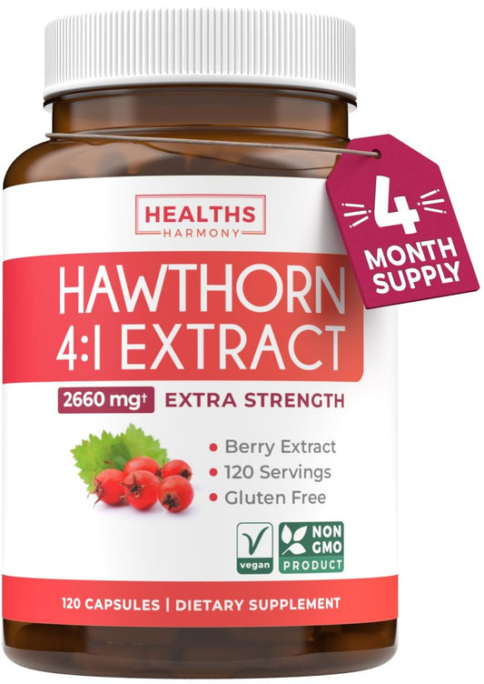 Hochwirksame Weißdornbeeren-Extrakt Kapseln – Nahrungsergänzungsmittel aus extra starkem Konzentrat zur Unterstützung der Herz- und Verdauungsgesundheit – Vegan, Nicht-GVO & Glutenfrei (4-Monats-Vorrat)