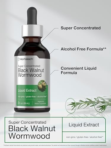 Horbäach Schwarze Walnuss Wurmholz Extrakt Tinktur | 60 ml | Alkoholfreie Flüssigkeit | Vegetarisch, Nicht-GVO & Glutenfrei