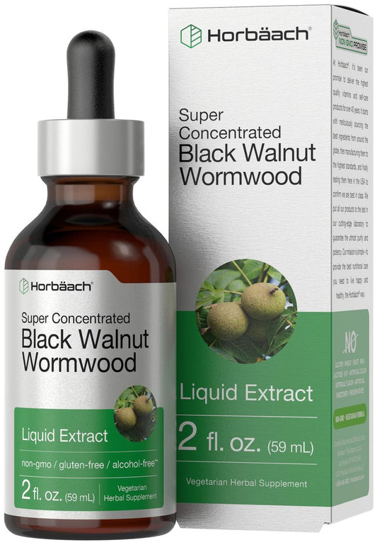 Horbäach Schwarze Walnuss Wurmholz Extrakt Tinktur | 60 ml | Alkoholfreie Flüssigkeit | Vegetarisch, Nicht-GVO & Glutenfrei