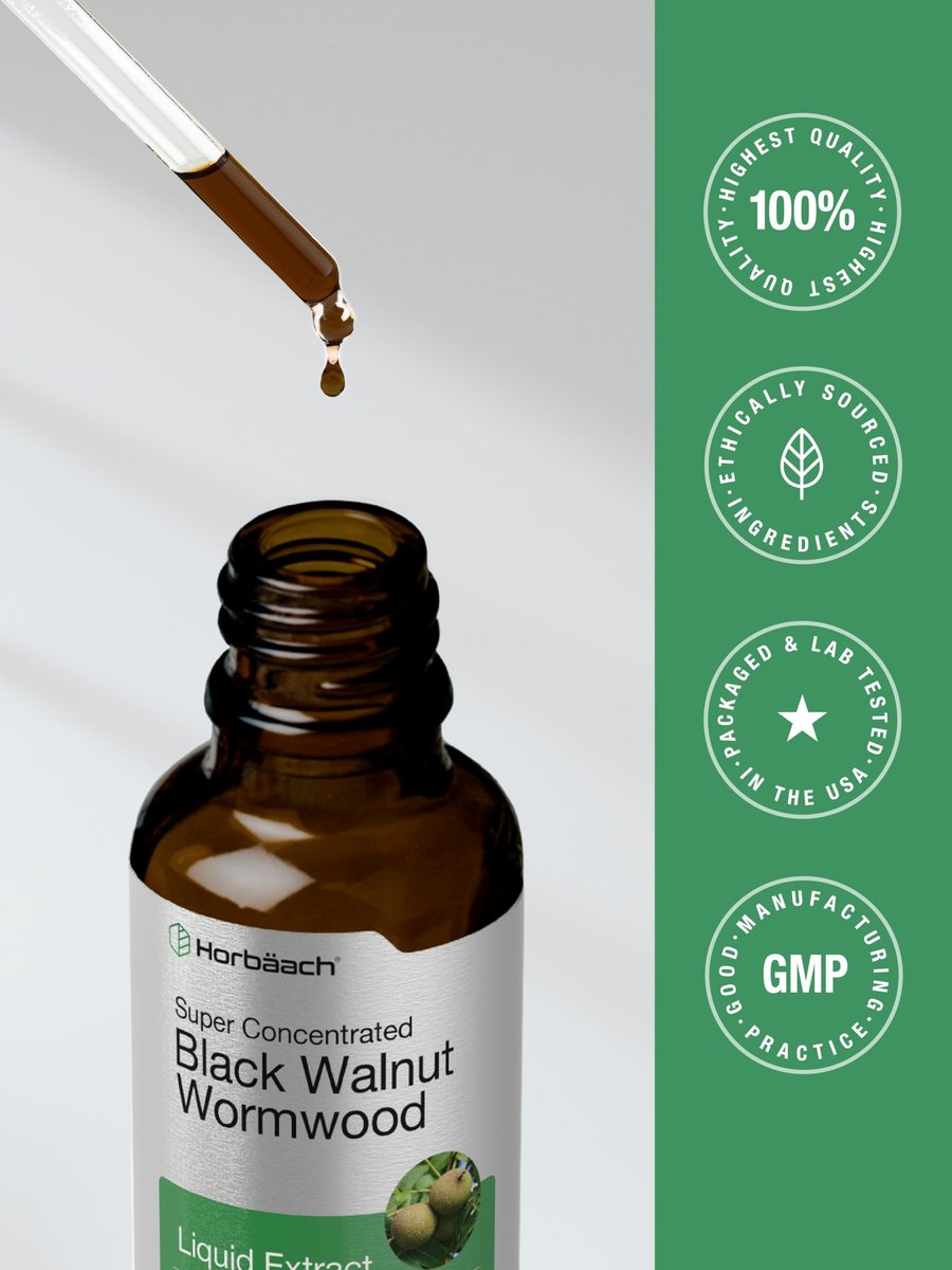 Horbäach Schwarze Walnuss Wurmholz Extrakt Tinktur | 60 ml | Alkoholfreie Flüssigkeit | Vegetarisch, Nicht-GVO & Glutenfrei
