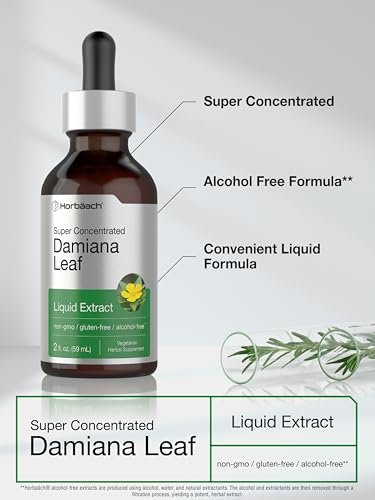 Horbäach Damiana-Blatt-Kräutertinktur | 60 ml | Hochkonzentrierter, alkoholfreier Flüssigextrakt | Vegetarisches, nicht-GVO & glutenfreies Nahrungsergänzungsmittel