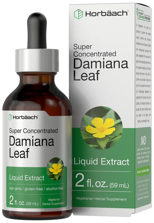 Horbäach Damiana-Blatt-Kräutertinktur | 60 ml | Hochkonzentrierter, alkoholfreier Flüssigextrakt | Vegetarisches, nicht-GVO & glutenfreies Nahrungsergänzungsmittel