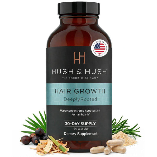 Hush & Hush – Biotin und Kollagen Haarwuchs Nahrungsergänzungsmittel – Haar Vitamine für Frauen mit Ashwagandha – Unterstützt Nachwachsen, dichteres Haar & Volumen – Reduziert Haarausfall & Ausdünnung – 120 Kapseln