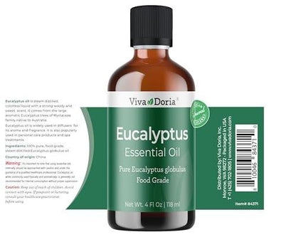 Viva Doria Eukalyptus ätherisches Öl, Lebensmittelqualität, 118 ml (4 Fl Oz) | 100 % reines & natürliches Eucalyptus Globulus | Aromatherapie-Öl für Diffuser, Dampf und Massage