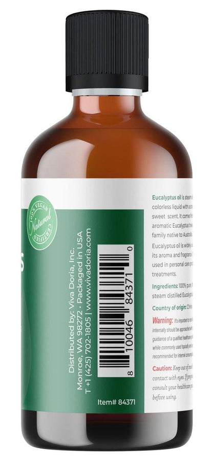 Viva Doria Eukalyptus ätherisches Öl, Lebensmittelqualität, 118 ml (4 Fl Oz) | 100 % reines & natürliches Eucalyptus Globulus | Aromatherapie-Öl für Diffuser, Dampf und Massage