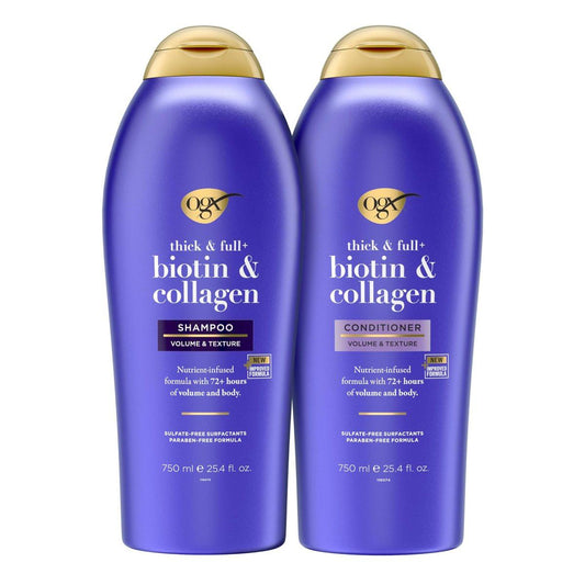 OGX Shampoo und Conditioner Set, Thick & Full + Biotin und Kollagen, Lila, 25,4 FL OZ, 2er-Pack