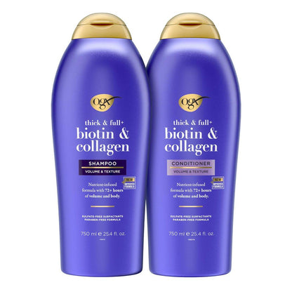 OGX Shampoo und Conditioner Set, Thick & Full + Biotin und Kollagen, Lila, 25,4 FL OZ, 2er-Pack