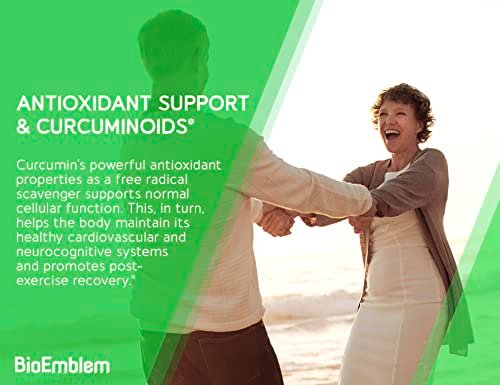 BioEmblem Kurkuma Curcumin Komplex mit BioPerin – Gelenkunterstützung & Herzgesundheit – mit Bio Kurkumapulver & 95% Curcuminoiden Extrakt – aus Kalifornien, Nicht-GVO, 30-Tage-Vorrat