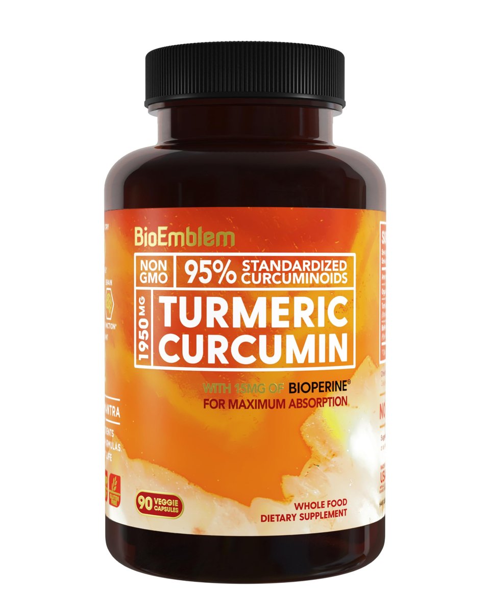 BioEmblem Kurkuma Curcumin Komplex mit BioPerin – Gelenkunterstützung & Herzgesundheit – mit Bio Kurkumapulver & 95% Curcuminoiden Extrakt – aus Kalifornien, Nicht-GVO, 30-Tage-Vorrat