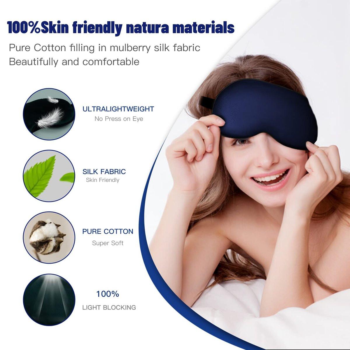 Blaue Satin-Seiden-Schlafmaske mit verstellbarem Riemen – Bequeme, blickdichte Augenmaske für Männer und Frauen – Perfekt für erholsamen Nachtschlaf