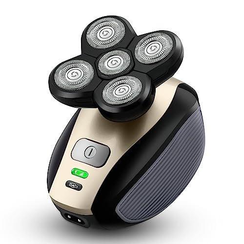 Telfun Upgrade 5-in-1 Elektrischer Rasierer für Männer – Gold, 100% wasserdicht, wiederaufladbar, 5 Dual-Track-Köpfe, haarlos