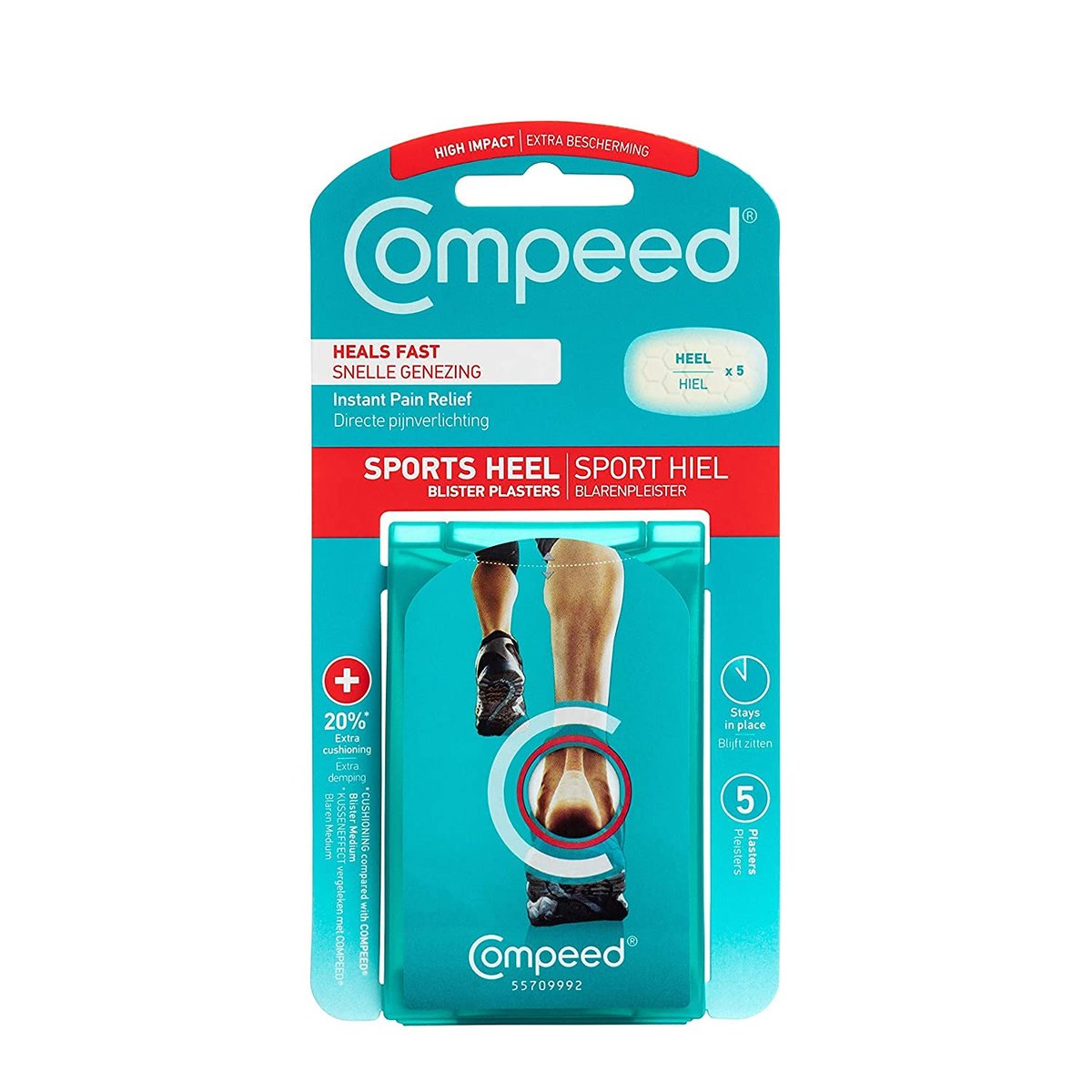 Compeed Advanced Blasenpflaster, Hydrokolloid-Gel-Polster für sofortige Schmerzlinderung und schnellere Heilung, Sport Medium Ferse, 5 Stück (2er-Pack)