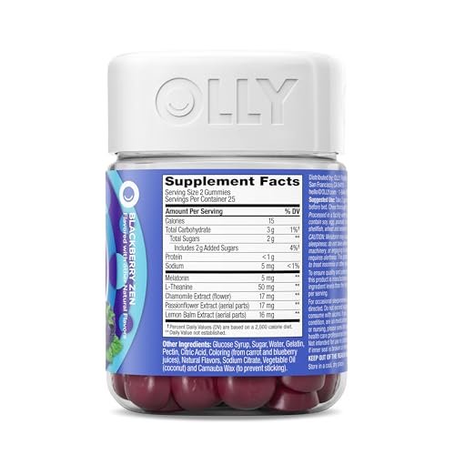 OLLY Extra Strength Schlaf Gummibärchen, 5 mg Melatonin, L-Theanin, Kamille, Zitronenmelisse, Schlafhilfe, Brombeere - 50 Stück