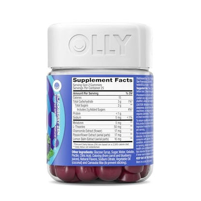 OLLY Extra Strength Schlaf Gummibärchen, 5 mg Melatonin, L-Theanin, Kamille, Zitronenmelisse, Schlafhilfe, Brombeere - 50 Stück
