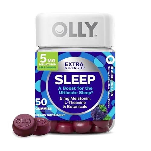 OLLY Extra Strength Schlaf Gummibärchen, 5 mg Melatonin, L-Theanin, Kamille, Zitronenmelisse, Schlafhilfe, Brombeere - 50 Stück