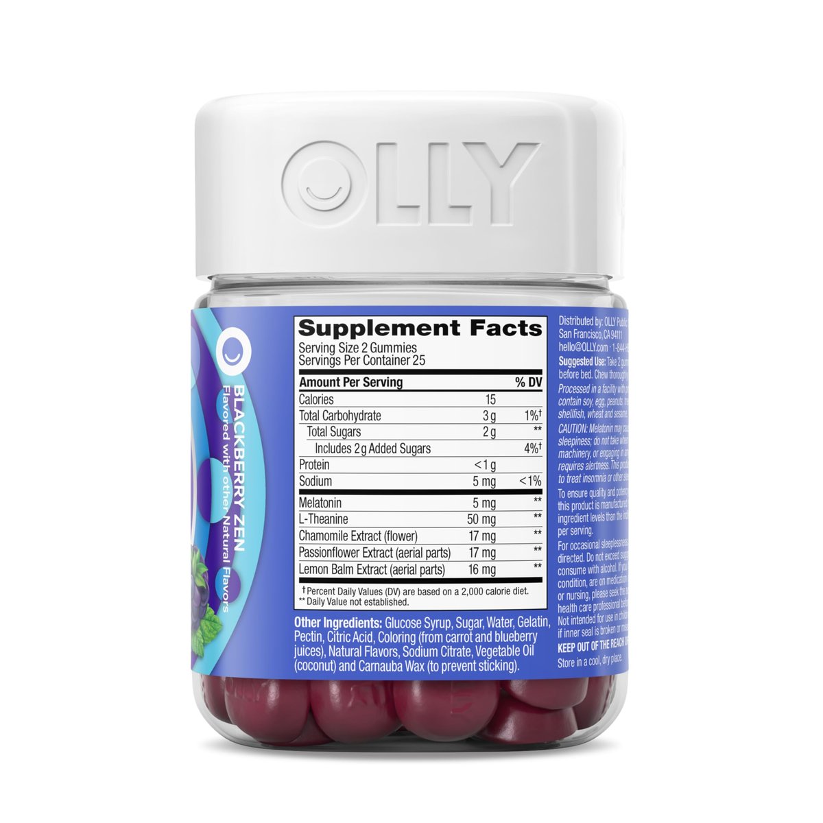OLLY Extra Strength Schlaf Gummibärchen, 5 mg Melatonin, L-Theanin, Kamille, Zitronenmelisse, Schlafhilfe, Brombeere - 50 Stück