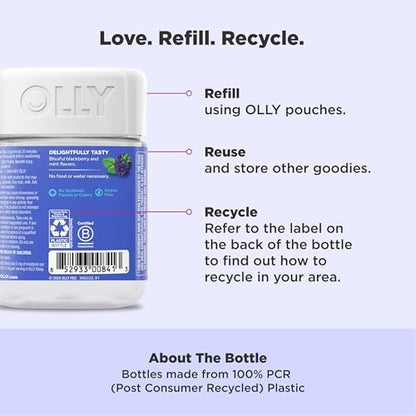 OLLY Extra Strength Schlaf Gummibärchen, 5 mg Melatonin, L-Theanin, Kamille, Zitronenmelisse, Schlafhilfe, Brombeere - 50 Stück