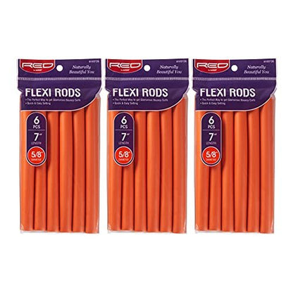 Red by Kiss Flexi Rods 7 Zoll, 5/8 Zoll Durchmesser – Heizfreie Lockenwickler für glamouröse, federnde Locken und Beach Waves, kein Verrutschen, Schlafstyler (6 Stück x 3 Packungen)