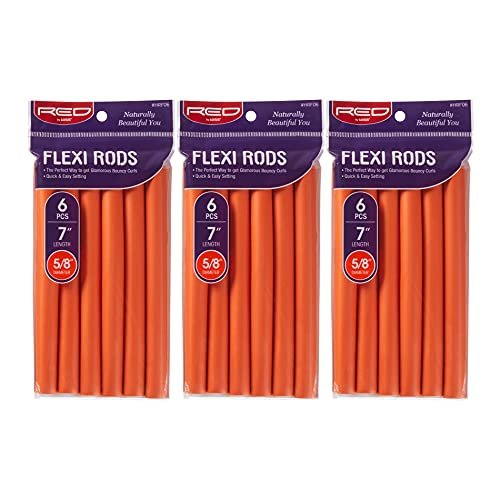 Red by Kiss Flexi Rods 7 Zoll, 5/8 Zoll Durchmesser – Heizfreie Lockenwickler für glamouröse, federnde Locken und Beach Waves, kein Verrutschen, Schlafstyler (6 Stück x 3 Packungen)