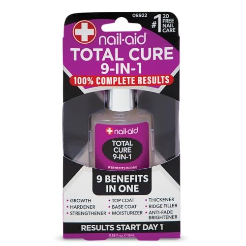 Nail-Aid Total Cure 9 in 1 Nagelbehandlung – Stärkt, glättet und hellt brüchige Nägel auf – Transparent, 0,55 Fl Oz
