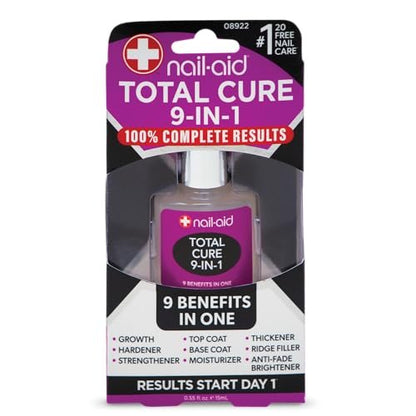 Nail-Aid Total Cure 9 in 1 Nagelbehandlung – Stärkt, glättet und hellt brüchige Nägel auf – Transparent, 0,55 Fl Oz