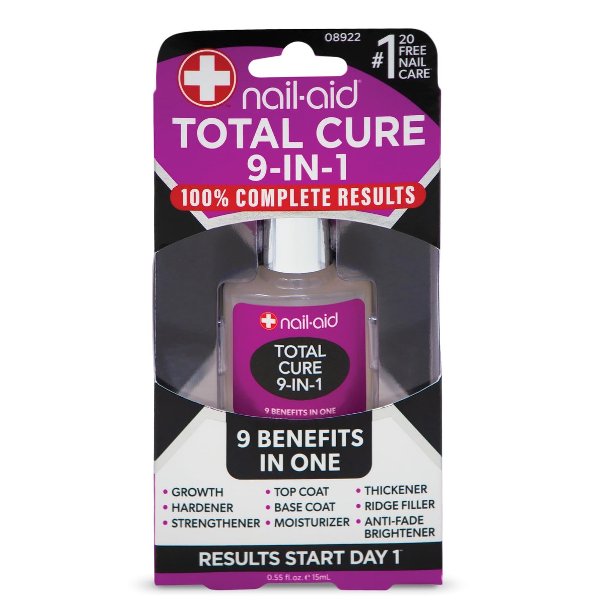 Nail-Aid Total Cure 9 in 1 Nagelbehandlung – Stärkt, glättet und hellt brüchige Nägel auf – Transparent, 0,55 Fl Oz