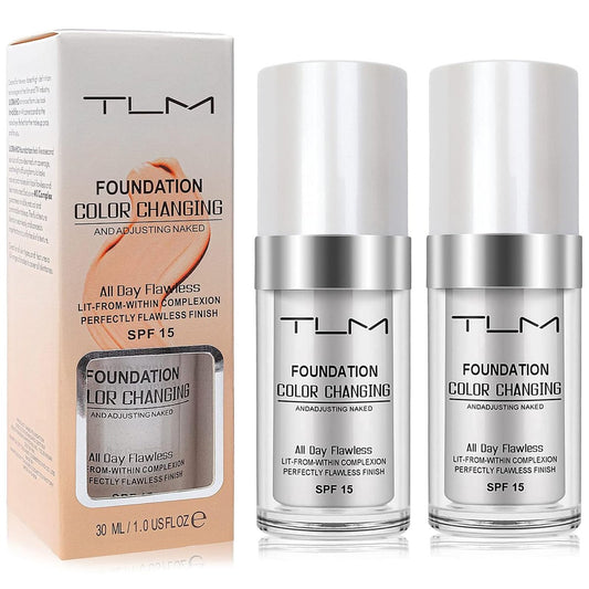 2er-Pack TLM Farbwechselnde Foundation Flüssigbasis, TLM Concealer Abdeckcreme, den ganzen Tag makelloser warmer Hautton BB Cream Make-up Basis Concealer für alle Haut SPF15