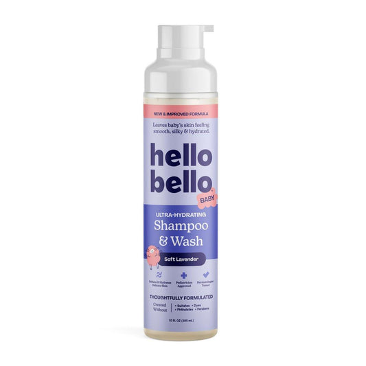 Hello Bello Ultra-Feuchtigkeitsspendendes Baby-Shampoo & Duschbad, Sanfter Lavendelduft, Tränenfrei & Sicher für empfindliche Haut, Dermatologisch getestet & von Kinderärzten empfohlen, 296 ml Flasche