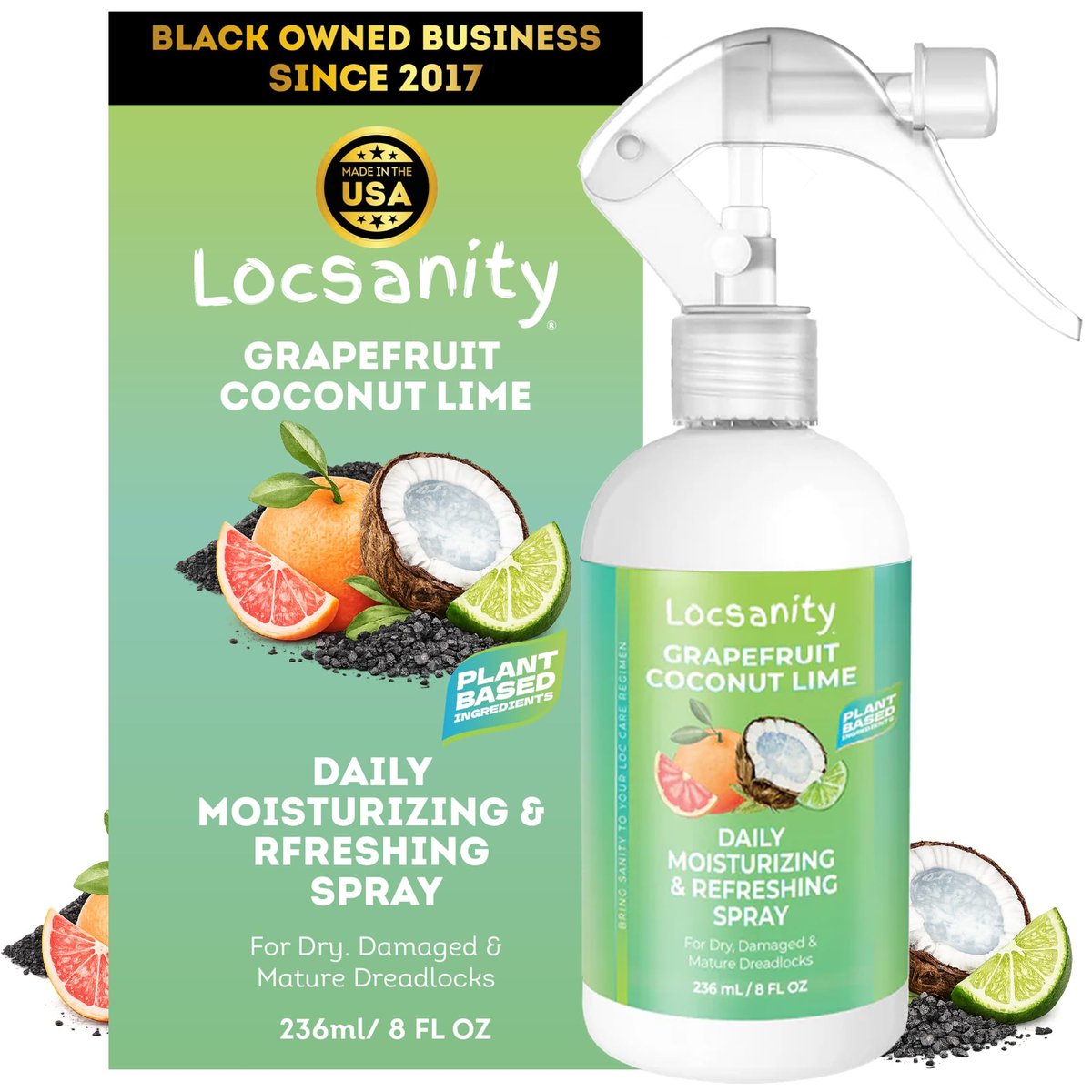 Loc Moisturizing Spray – Locsanity Grapefruit Coconut Lime Täglicher Feuchtigkeitsspray für Locs, Dreads & Braids – Rosenwasser-Skalpfeuchtigkeitsspender – 240 ml