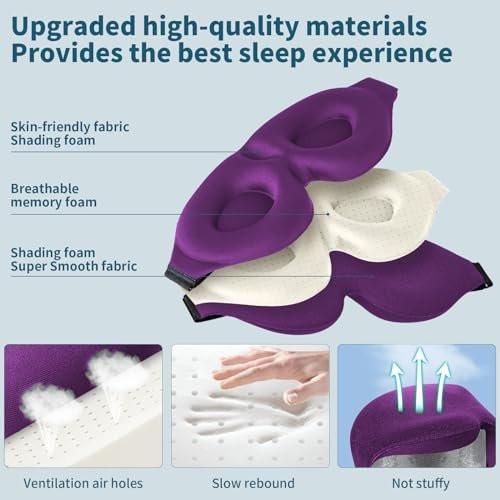 ZGGCD Schlafmaske für Seitenschläfer – Lichtblockierende 3D-Kontur-Schlafbrille für Damen und Herren, Luxus-Augenmaske mit verstellbarem Band für Reisen und Nickerchen, Lila