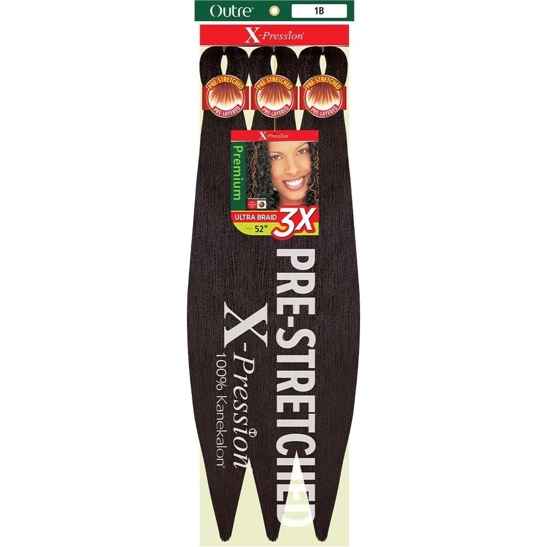 Outre X-Pression Pre Stretched Braid 52" 3x (4 Mittelbraun) – Synthetische Haarverlängerung