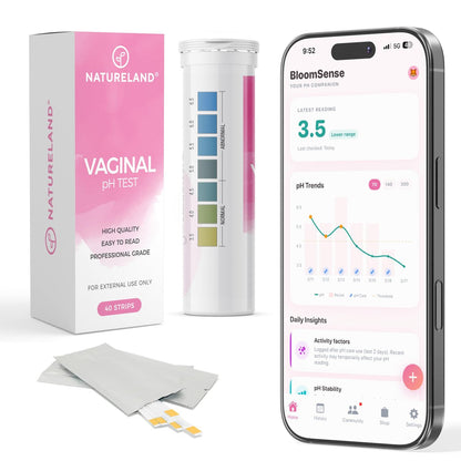 NATURELAND Vaginal pH Teststreifen für Frauen – Selbsttest für BV und Hefepilzinfektionen, mit BloomSense App, genauer Bereich 3.5-6.5, folienversiegelt (40 Streifen)