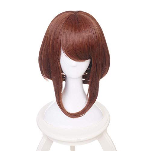 ZGNGLIZ Anime Cosplay Perücke Dunkelgrün Kurz Lockig Synthetikhaar für Männer Kostüm Party & Halloween mit kostenloser Perückenkappe (Braun)