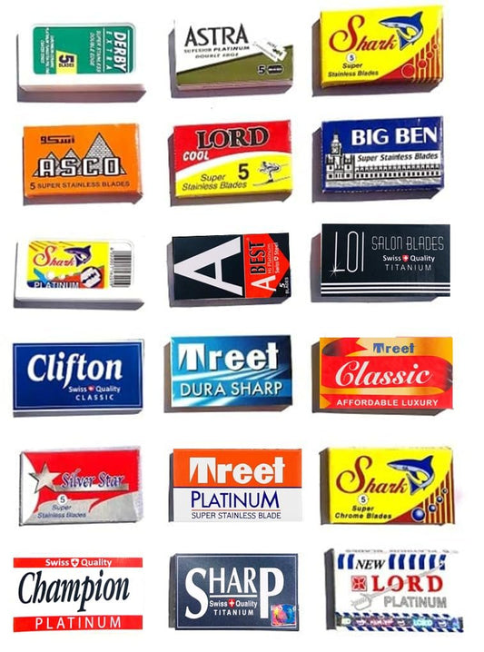 Astra-Derby-Shark-Lord-Treet-Sharp 100 Qualität Doppelklingen-Rasierklingen Probierpaket (18 verschiedene Marken)