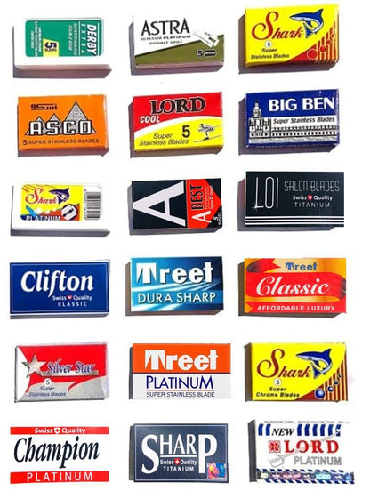 Astra-Derby-Shark-Lord-Treet-Sharp 100 Qualität Doppelklingen-Rasierklingen Probierpaket (18 verschiedene Marken)