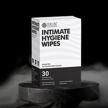Skin Elements Intimhygiene-Feuchttücher | Unisex | pH-ausgeglichen | mit Teebaumöl und Nieme-Extrakten | 30 einzeln verpackte Tücher | Vor und nach der Intimität