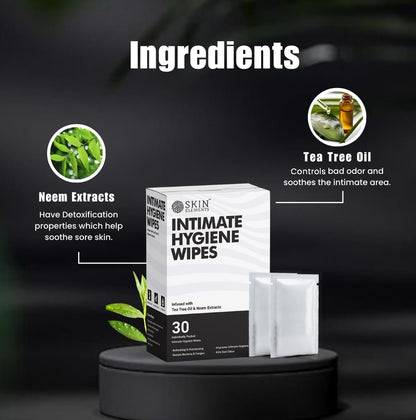 Skin Elements Intimhygiene-Feuchttücher | Unisex | pH-ausgeglichen | mit Teebaumöl und Nieme-Extrakten | 30 einzeln verpackte Tücher | Vor und nach der Intimität