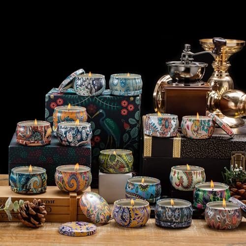 Howemon Duftkerzen Geschenkset, 16er-Pack Reisespender aus natürlichem Sojawachs mit starken ätherischen Ölen für Stressabbau und Aromatherapie