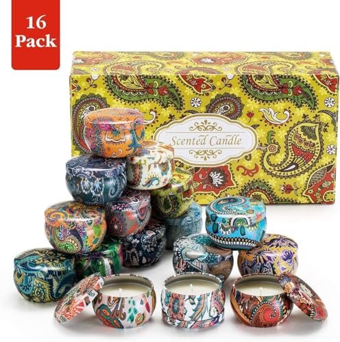 Howemon Duftkerzen Geschenkset, 16er-Pack Reisespender aus natürlichem Sojawachs mit starken ätherischen Ölen für Stressabbau und Aromatherapie