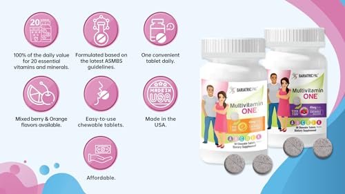 BariatricPal Multivitamin ONE 1 pro Tag! Bariatrisches Multivitamin Kautablette mit 45 mg Eisen - Mischbeere (30 Stück)