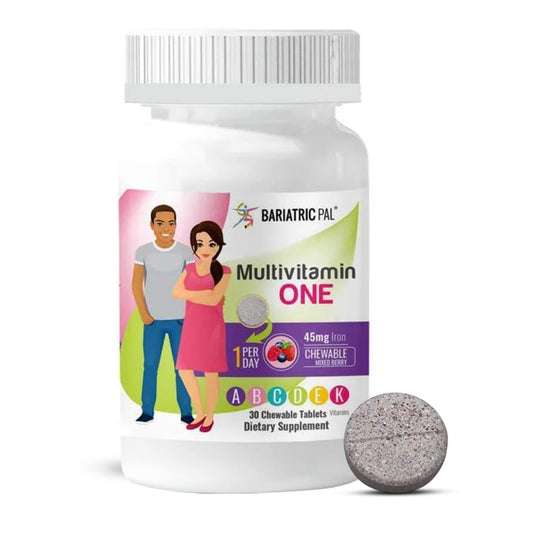 BariatricPal Multivitamin ONE 1 pro Tag! Bariatrisches Multivitamin Kautablette mit 45 mg Eisen - Mischbeere (30 Stück)