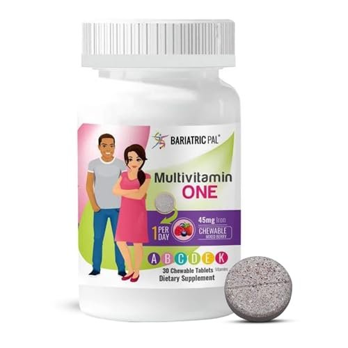 BariatricPal Multivitamin ONE 1 pro Tag! Bariatrisches Multivitamin Kautablette mit 45 mg Eisen - Mischbeere (30 Stück)