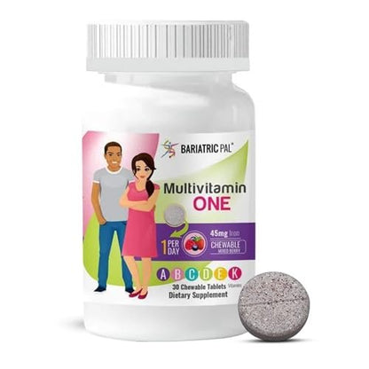BariatricPal Multivitamin ONE 1 pro Tag! Bariatrisches Multivitamin Kautablette mit 45 mg Eisen - Mischbeere (30 Stück)