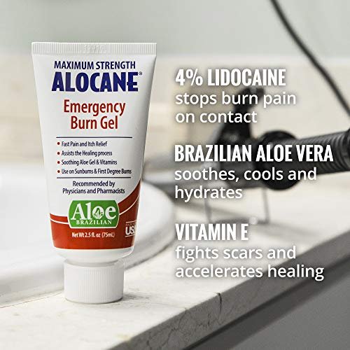 Alocane Max Notfall-Brandgel, 4% Lidocainhydrochlorid, 0,13% Benzalkoniumchlorid, maximale Stärke, Schmerzlinderung, Juckreizlinderung, bei Sonnenbränden, Küchen-, chemischen und erstgradigen Verbrennungen, 2er-Pack mit 74 ml