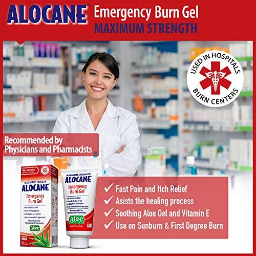 Alocane Max Notfall-Brandgel, 4% Lidocainhydrochlorid, 0,13% Benzalkoniumchlorid, maximale Stärke, Schmerzlinderung, Juckreizlinderung, bei Sonnenbränden, Küchen-, chemischen und erstgradigen Verbrennungen, 2er-Pack mit 74 ml