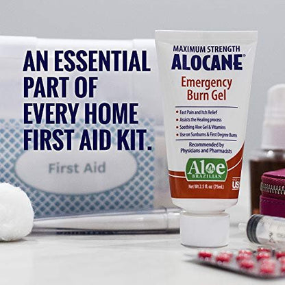 Alocane Max Notfall-Brandgel, 4% Lidocainhydrochlorid, 0,13% Benzalkoniumchlorid, maximale Stärke, Schmerzlinderung, Juckreizlinderung, bei Sonnenbränden, Küchen-, chemischen und erstgradigen Verbrennungen, 2er-Pack mit 74 ml