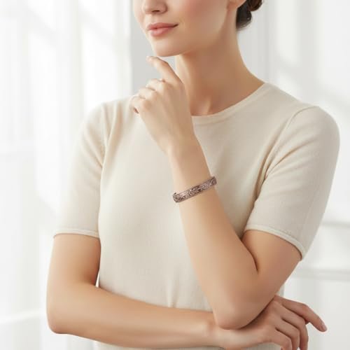 MagEnergy Kupferarmband für Damen – 99,9% reines Kupfer, Vintage-Blumen-Magnetbangle mit 3500 Gauss Magneten, 6,8 Zoll verstellbares Armband, in Geschenkbox