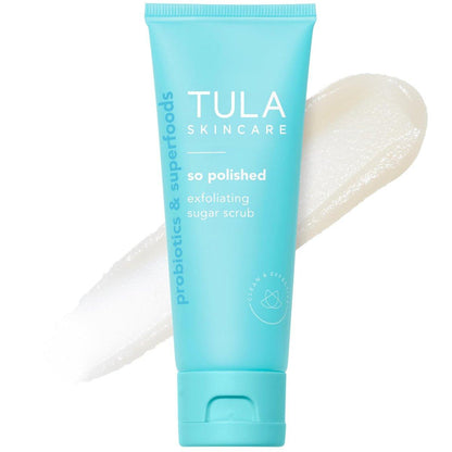 TULA Skin Care So Polished Peeling-Zucker-Peeling - Gesichtspeeling, sanfte Exfoliation mit Zucker, Papaya und präbiotischen Extrakten für einen weicheren und strahlenderen Teint, 82 g