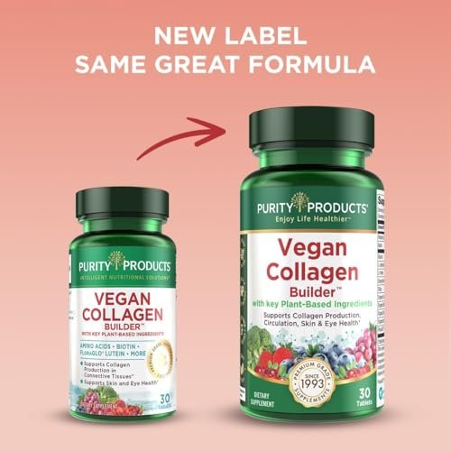 Veganer Collagen Builder – Biologische Vollwertkost aus Obst & Gemüse, Silizium, Lutein, Vitamin C, Biotin, Traubenkern – Aminosäuren Glycin, Lysin & Prolin Collagen-Booster (30 Portionen, Tabletten)